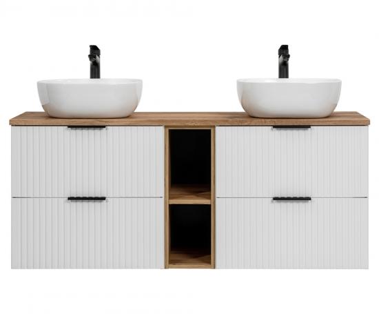 Zostava 2 kúpeľňových skriniek ADEL WHITE 140 cm + regál + 2 umývadlá